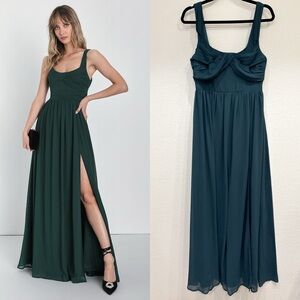 NWOT Lulus Sensational Moment Emerald Green Pleated Maxi Dress
